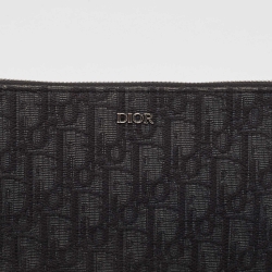 Dior Black Oblique Canvas and Leather Zip Slim Pouch