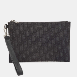 Dior Black Oblique Canvas and Leather Zip Slim Pouch