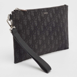 Dior Black Oblique Canvas and Leather Zip Slim Pouch