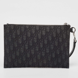 Dior Black Oblique Canvas and Leather Zip Slim Pouch