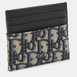 Dior x Kenny Scharf Blue/Black Oblique Canvas and Leather Embroidered Card Holder