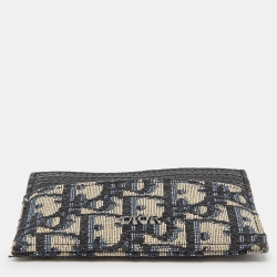Dior x Kenny Scharf Blue/Black Oblique Canvas and Leather Embroidered Card Holder
