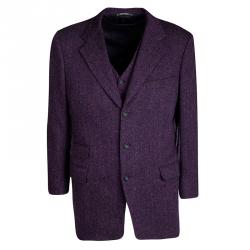 Dior Boutique Monsieur Vintage Purple Chevron Pattern Wool Waistcoat and Blazer Set XL