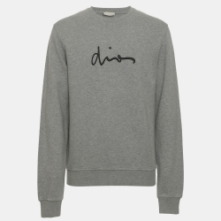 Pre Owned Dior Grey Logo Embroidered Cotton Sweater L