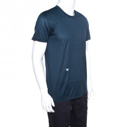 Pre Owned Dior Teal Blue Bee Embroidered Crew Neck T-Shirt M