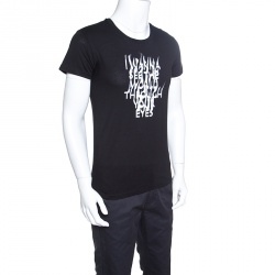 Pre Owned Dior Black Slogan Print Short Sleeve Crew Neck T-Shirt M