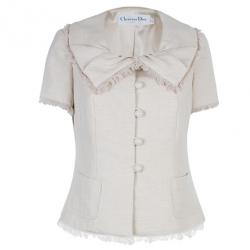 Dior Beige Short Sleeve Collar Detail Jacket L