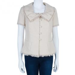 Dior Beige Short Sleeve Collar Detail Jacket L