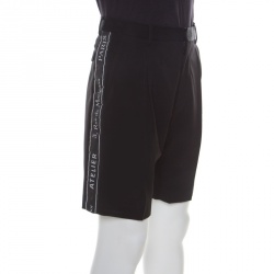 Pre Owned Dior Black Wool Logo Panel Detail Shorts S