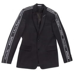 Dior Black Wool Logo Panel Detail Blazer XS 