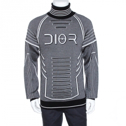 Dior and Sorayama Monochrome Intarsia Technical Wool Turtleneck Sweater XL