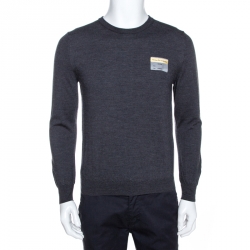 Dior Grey Wool Applique Detail Long Sleeve Sweater L
