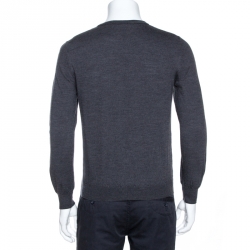 Dior Grey Wool Applique Detail Long Sleeve Sweater L