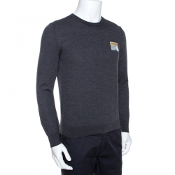 Dior Grey Wool Applique Detail Long Sleeve Sweater L