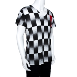 Pre Owned Dior Homme Monochrome Checker Print Cotton V Neck T-Shirt L