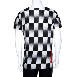 Pre Owned Dior Homme Monochrome Checker Print Cotton V Neck T-Shirt L