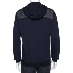 Pre Owned Dior Homme Navy Blue Cotton Denim Trim Zip Front Hooded Jacket L
