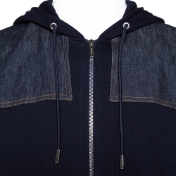 Pre Owned Dior Homme Navy Blue Cotton Denim Trim Zip Front Hooded Jacket L