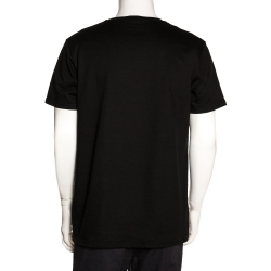 Pre Owned Dior Homme Black Cotton Floral Applique Detail Crew Neck T Shirt XL