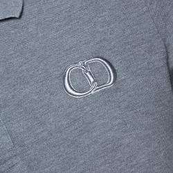 مملوكة مسبقًا Dior Homme Grey Cotton Pique Logo Embroidered Fitted Polo T-Shirt L