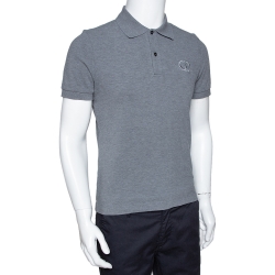 مملوكة مسبقًا Dior Homme Grey Cotton Pique Logo Embroidered Fitted Polo T-Shirt L