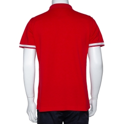 Pre Owned Dior Homme Red Bee Embroidered Cotton Pique Polo T-Shirt XL