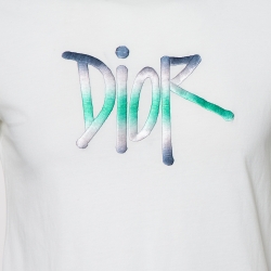 Pre Owned Dior Homme X Shawn Stussy White Cotton Logo Embroidered Crewneck T-Shirt M