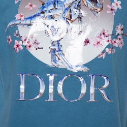 Dior Homme Blue Cotton Metallic Sorayama Floral Logo Crewneck T-Shirt M