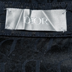 Dior Navy Blue Logo Jacquard Silk Button Front Short Sleeve Shirt L