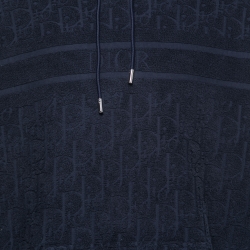 Dior Homme Navy Blue Dior Oblique Jacquard Terry Cotton Hooded Sweatshirt XXL