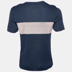 Dior Homme Midnight Blue/Pink Logo Knit Crew Neck T-Shirt S
