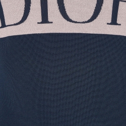 Dior Homme Midnight Blue/Pink Logo Knit Crew Neck T-Shirt S