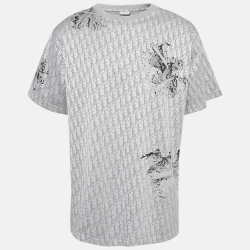 Pre Owned Dior X Daniel Arsham Grey Oblique Jacquard Knit T-Shirt XXXL