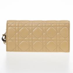 Pre Owned Christian Dior Beige Cannage Lambskin 'Lady Dior' Continental Wallet