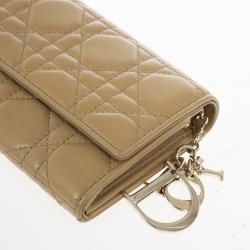 Pre Owned Christian Dior Beige Cannage Lambskin 'Lady Dior' Continental Wallet