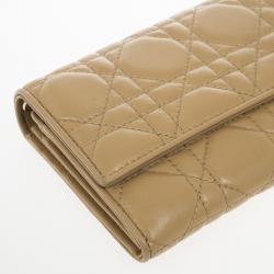 Pre Owned Christian Dior Beige Cannage Lambskin 'Lady Dior' Continental Wallet