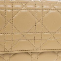 Pre Owned Christian Dior Beige Cannage Lambskin 'Lady Dior' Continental Wallet
