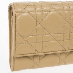 Pre Owned Christian Dior Beige Cannage Lambskin 'Lady Dior' Continental Wallet