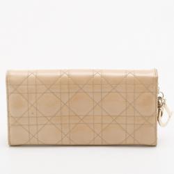 Pre Owned Christian Dior Beige Patent Cannage 'Lady Dior’ Continental Wallet