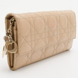 Pre Owned Christian Dior Beige Patent Cannage 'Lady Dior’ Continental Wallet
