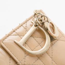 Pre Owned Christian Dior Beige Patent Cannage 'Lady Dior’ Continental Wallet