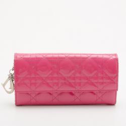 Pre Owned Christian Dior Pink Patent Cannage 'Lady Dior’ Continental Wallet