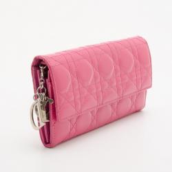 Pre Owned Christian Dior Pink Patent Cannage 'Lady Dior’ Continental Wallet