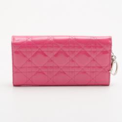 Pre Owned Christian Dior Pink Patent Cannage 'Lady Dior’ Continental Wallet