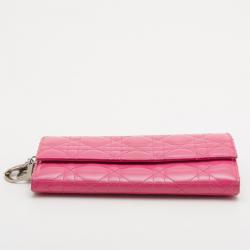 Pre Owned Christian Dior Pink Patent Cannage 'Lady Dior’ Continental Wallet