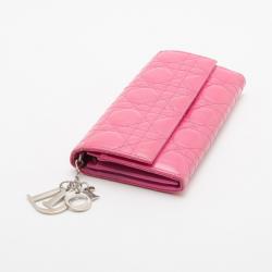Pre Owned Christian Dior Pink Patent Cannage 'Lady Dior’ Continental Wallet