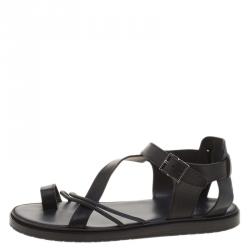 Pre Owned Dior Homme Black Leather Toe Ring Cross Strap Sandals Size 43.5