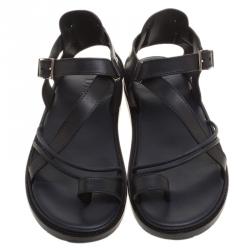 Pre Owned Dior Homme Black Leather Toe Ring Cross Strap Sandals Size 43.5