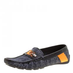 Dior Blue/Black Monogram Fabric and Leather Loafers Size 40