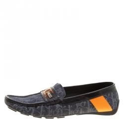Dior Blue/Black Monogram Fabric and Leather Loafers Size 40